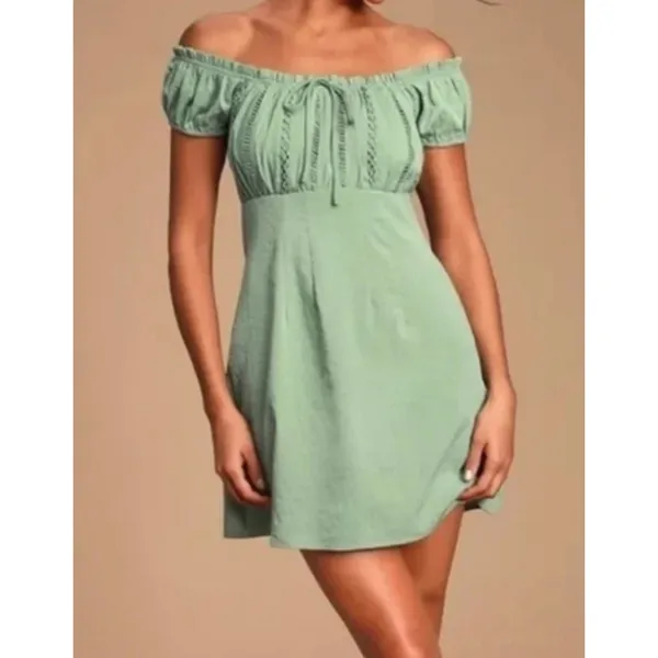 Lulus Womens Mint Green Milkmaid Dress Size M Mini Cottagecore Fitted‎ Dainty - Image 3