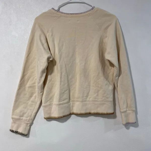 Madewell Cream Sweatshirt Small Contrast Stitch Thumbhole Pullover - Image 4
