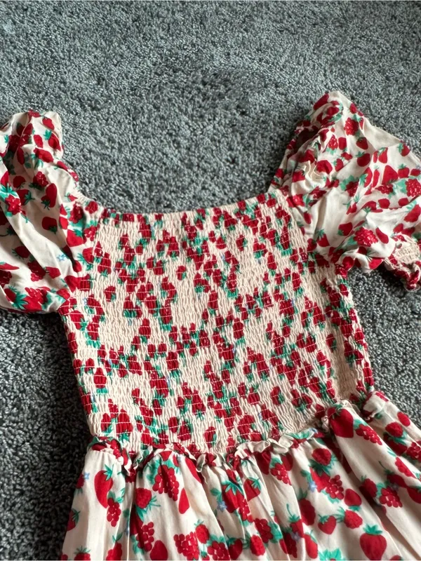 Betsey Johnson Cream Maxi Dress with Red Strawberry Print - Image 7