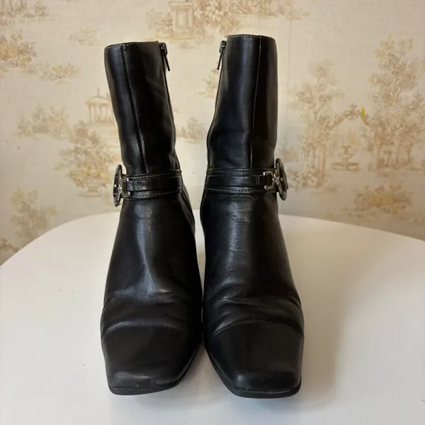90s y2k Apostrophe black leather square toe block heel whimsigoth boots - Image 2