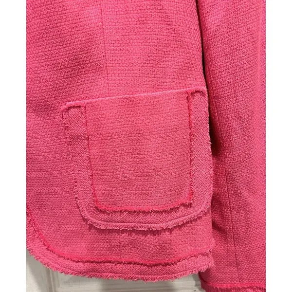 Nygard Collection Pink Silk Blend Frayed Edge Blazer Jacket Size 14 Statement - Image 2