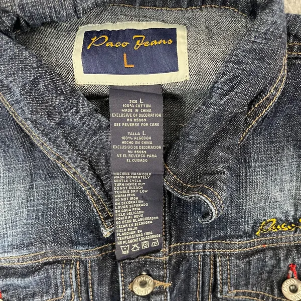 Paco Jeans Dragon Embroidered Demim Jacket Women L Dark Wash Y2K - Image 5