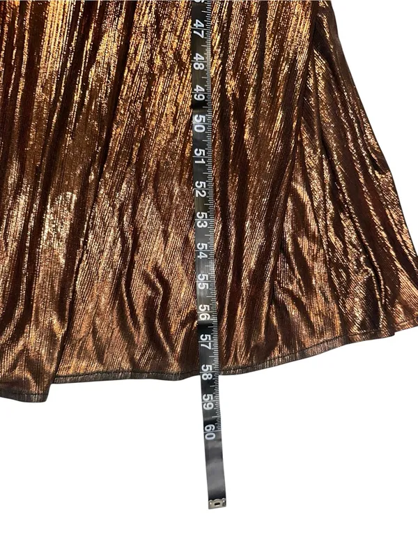 Retrofete Waldorf Lame Brown Metallic Evening Gown Side Slit Maxi Dress SMALL - Image 8