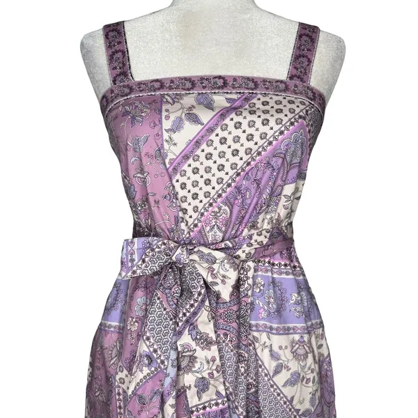 Laundry By Shelli Segal Dress 6 S Cotton Stretch Pockets Midi Patchwork‎ Cottage - Image 3