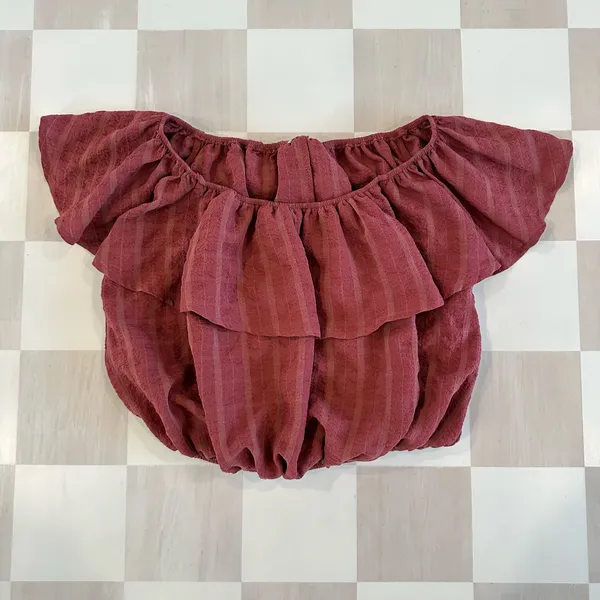 Urban Outfitters maroon grid off the shoulder ruffle coquette top - Image 2