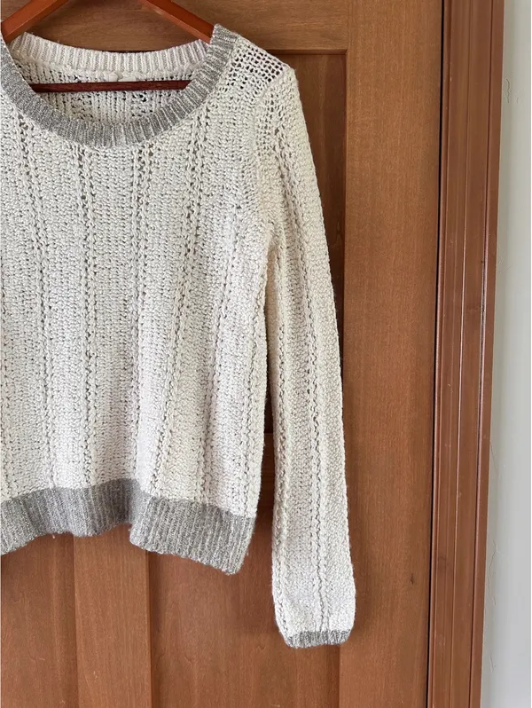 Anthropologie Moth Wool Blend Cream & Silver Knit Sweater Women’s Medium - Image 4