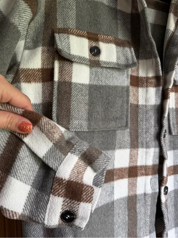 Sewn + Seen Oversized Cozy Plaid Flannel Shacket Size Women’s Small Gorpcore Gray - Image 2