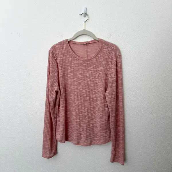 [Free People] Blush Pink Ribbed Knit Aura Layering Long Sleeve Top Crew Neck XL - Image 2