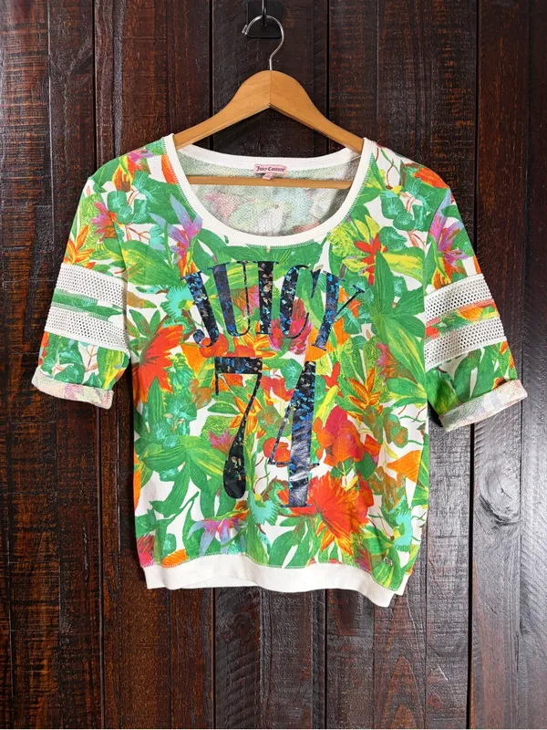 Juicy Couture Women’s Tropical Print Sporty Tee - 'Juicy 74' - Image 2