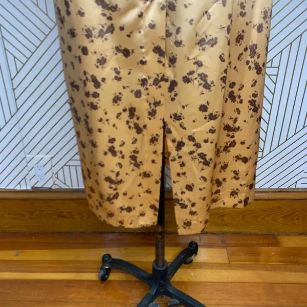 Zara Floral Print Slip Midi Skirt In Tan Gold Brown Satin Size‎ US Medium - Image 10