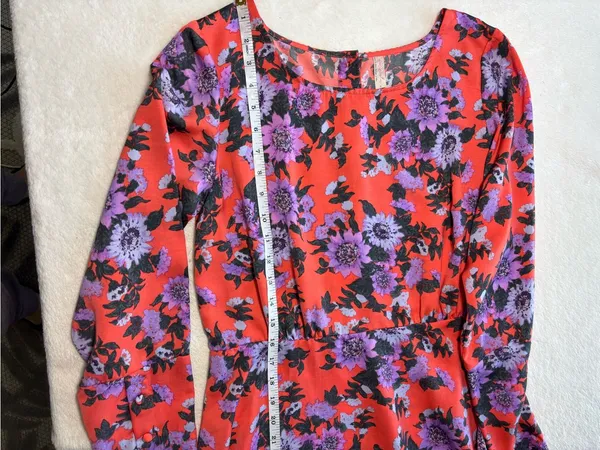 Free‎ People Coral Dress with Purple Floral Print - Image 11