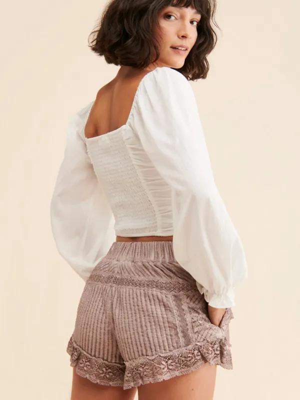 Free People Adore You Neutral Pieced Lace Boho Festival Shorts Size Large - Image 2