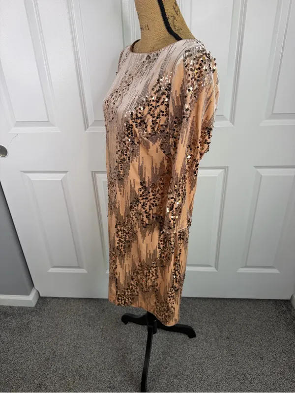 Eliza J Size 12 Rose Gold Sequin 3/4 Sleeve Cocktail Party Dress NWOT - Image 7