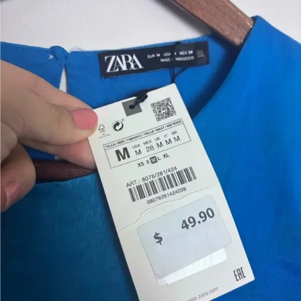 Zara Turquoise Blue NWT Ruffled Satin Effect Mini Dress - Image 6