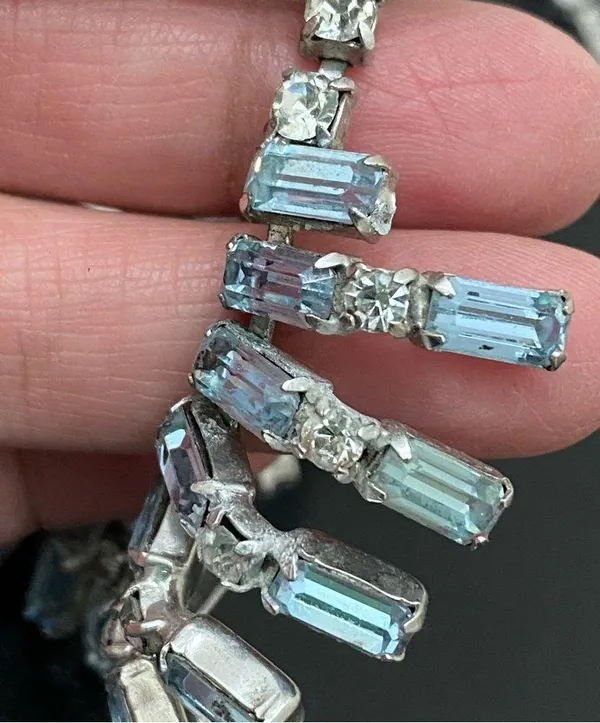 Vintage Unsigned Juliana? Blue Topaz Bib Statement Choker Necklace 35.0g - Image 15