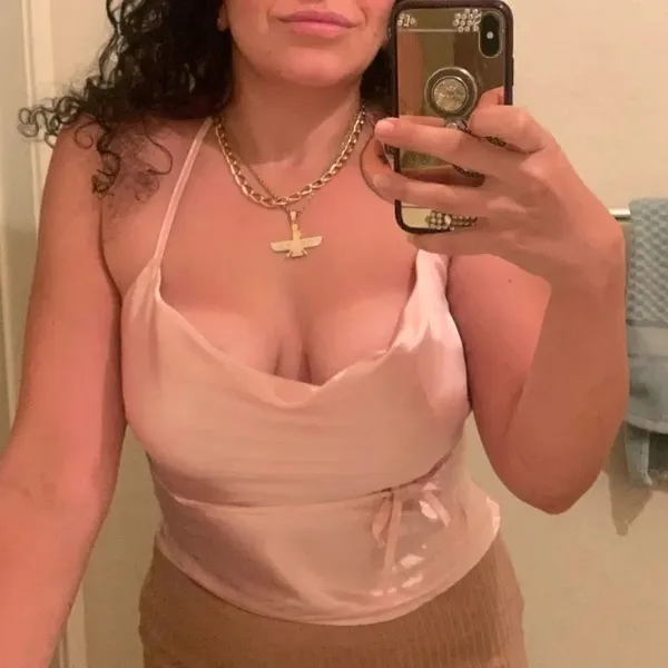 Silky baby pink spaghetti strappy top size M - Image 6