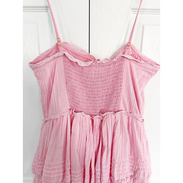 LoveShackFancy Nerida Mini Corset Tiered Dress Cherry Pink Lace Coquette - Image 10