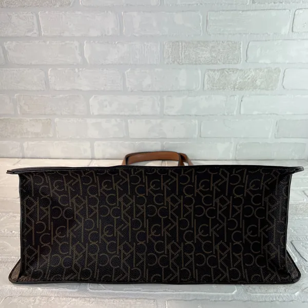 Calvin‎ Klein Signature Tote Shoulder Bag Brown CK Monogram Print Brown Leather - Image 6