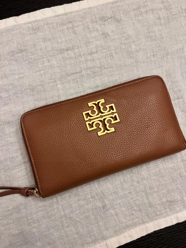 Tory Burch Britten Wallet Tan Zip Continental Pebbled Leather - Image 2