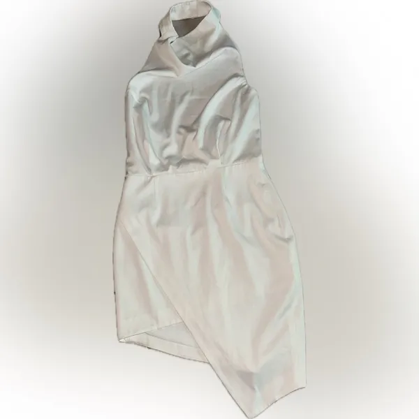 NEW ELLIATT Camo ASYMMETRIC White Ivory SATIN Halter DRAPED Cocktail Dress sz M - Image 4