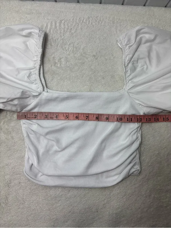 Zara White Puff Sleeve‎ Square-Neck Crop Top Size M - Image 6