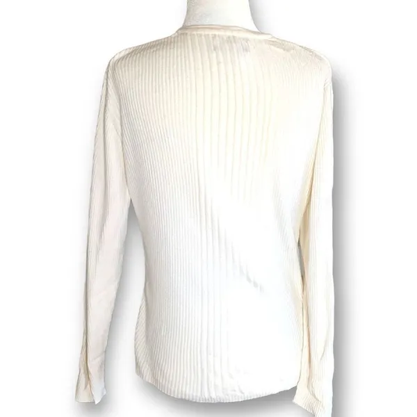 Vintage Worthington Cardigan Sweater Oatmeal Ribbed Knit V-neck Long Sleeve‎ - Image 5