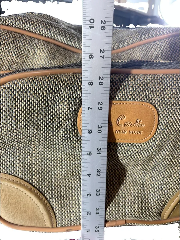 Pierre Cardin Vintage Travel Carry-On Train Case Weekender Brown Tweed Bag - Image 3
