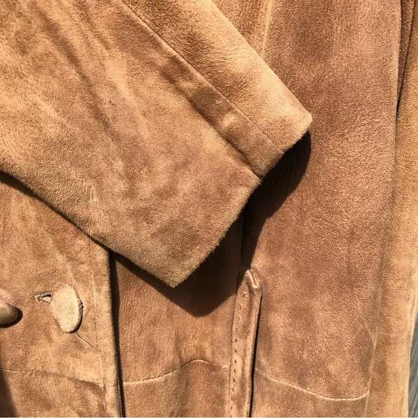 Vintage Suede Double Breasted Coat with Fur Collar M/L - Image 7