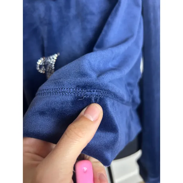Juicy couture velour track jacket navy blue with rhinestones size l - Image 4