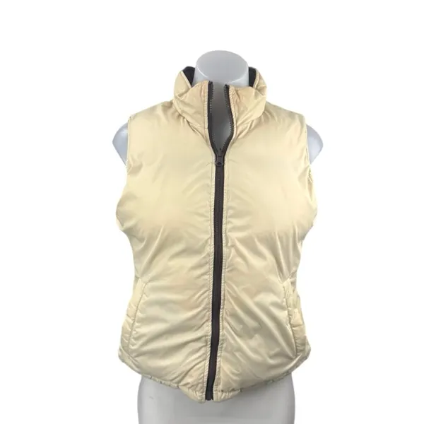 Big Chill Womens Brown Cream Reversible Zip Up Puffer Quilted Vest Jacket Size 8 - Image 4
