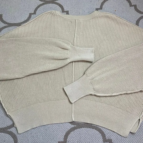 Aerie Ribbed Knit scoop neck Sweater Balloon Sleeve Cropped Relaxed Fit Size M - Image 2