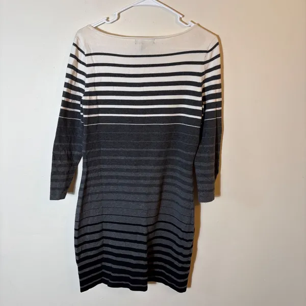 Lauren Ralph Lauren Dress Striped Knit Sweater Gray‎ White Size Medium - Image 5
