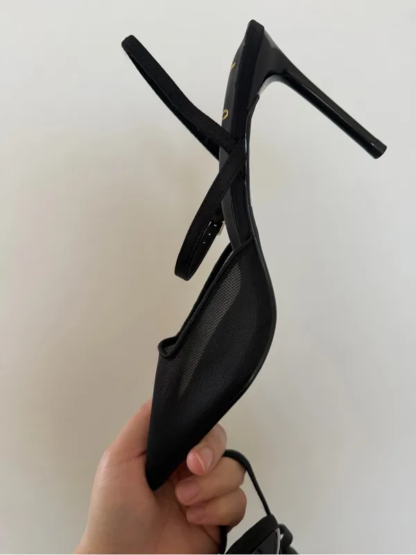 Lulu's Sleek Black Pointed Slingback Heels - Image 6