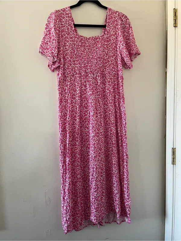 Old Navy Pink Floral Maxi Dress Large Cottagecore Romantic Feminine Summer - Image 6