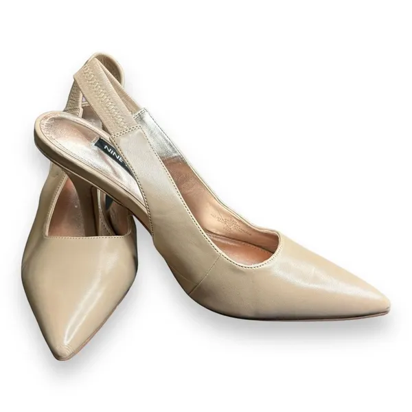 Nine West Ciser3 Beige Elastic Slingback 4" Heel Women's Shoes Size 6.5M‎ - Image 6