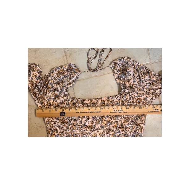Free People Boho Floral Mini‎ Dress Tie Back Long Sleeve Size 8 - Image 12