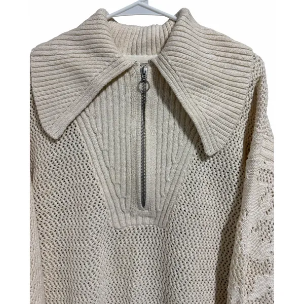 Anthropologie Daily Practice Half-Zip‎ Oversized Pullover Sweater Cream Medium - Image 3