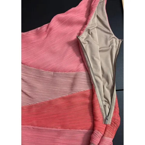 BCBGMAXAZRIA Womens One Shoulder Dress‎ Pink Ombre Pleated Party Dress Large - Image 5