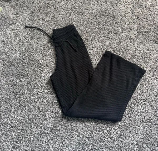 Zara Black Ribbed Wide-Leg Pants with Drawstring - Image 3