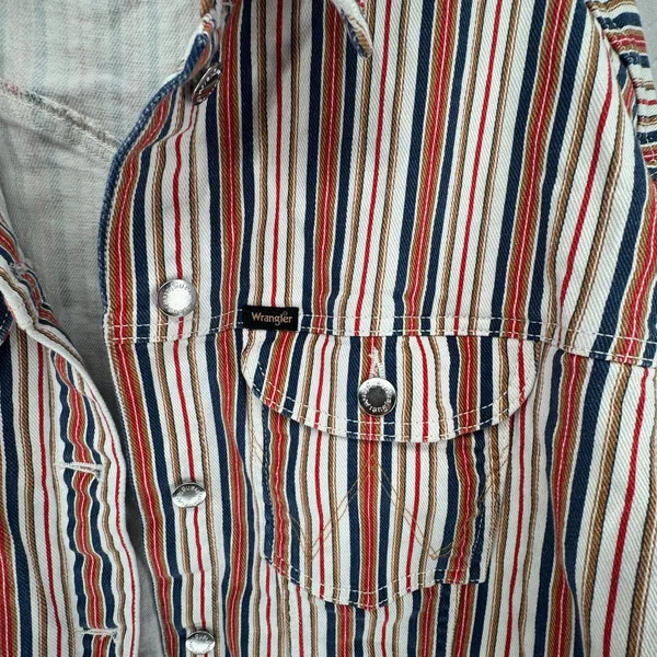 Wrangler Girlfriend Jacket Women's M Striped Denim Oversized Retro Cowboy - Image 2
