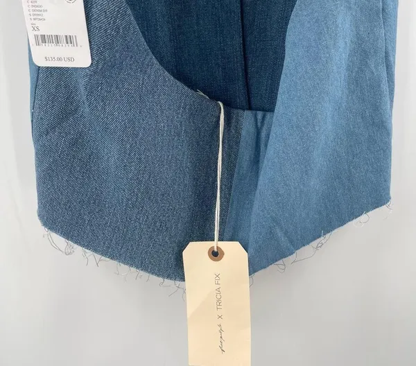FREE PEOPLE x TRICIA FIX Split Denim Vest Size Extra Small Patchwork Halter NWT - Image 10