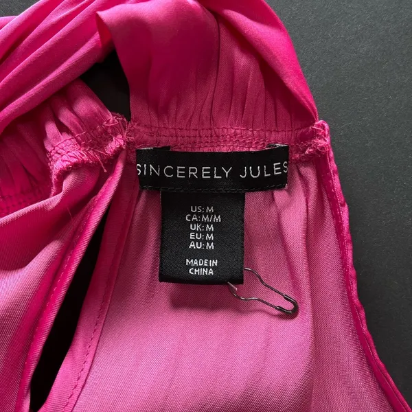 SINCERELY JULES Halter Neck Hot Pink Satin Tank Top Women’s Sz M EUC - Image 3