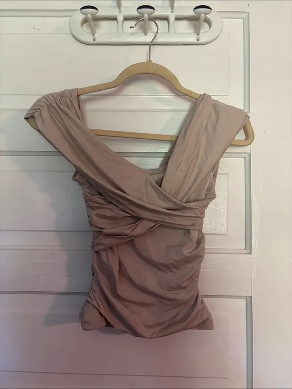Abercrombie Sleeveless Cross-Front Beige Modal Shirt - Image 3