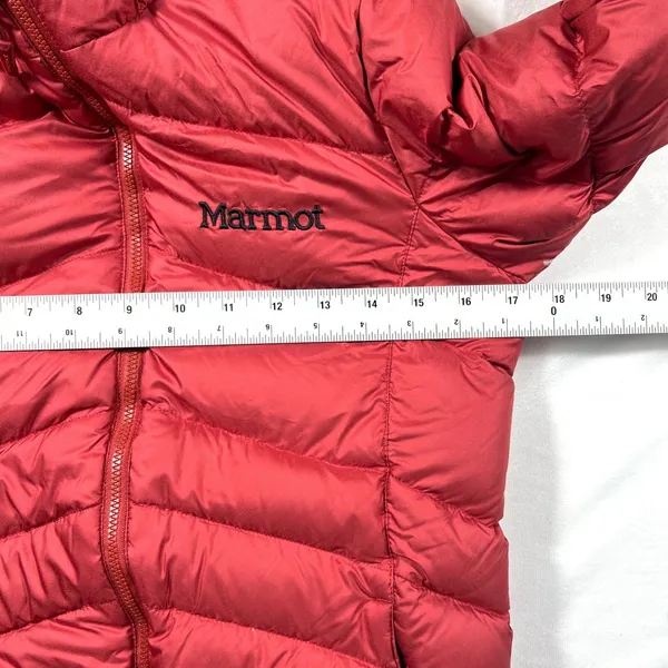 Marmot Puffer Jacket XS Red 700 Fill Down Quilted Hooded Winter Coat Longline - Image 11