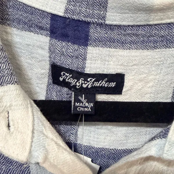 Flag & Anthem Womens Blue White Plaid Button Down Shirt Large SM25WS1477W - Image 6