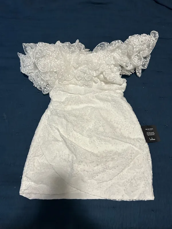 Lulus Angelic Trend White Embroidered Ruffled One-shoulder Mini Dress - Image 6