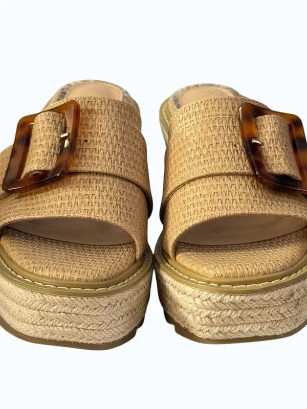 Chunky Wedge Raffia Espadrille Platform Slide Sandals With Tortoiseshell Buckle - Image 11