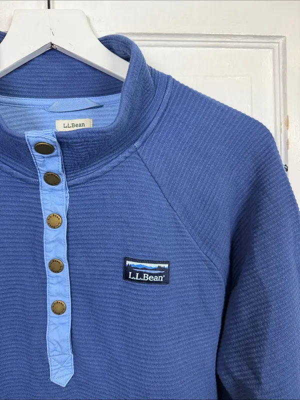 L.L. Bean Women's Airlight Knit Snap-front Pullover in Blue W2492 Sz L - Image 2