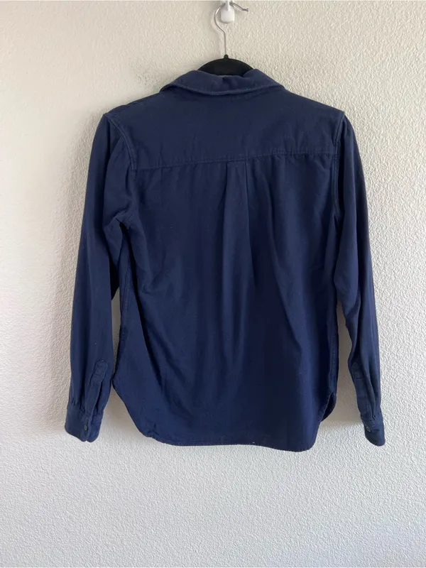 Uniqlo Women's Button Down Shirt Long Sleeve Navy Blue Cotton Long Sleeve - Image 6