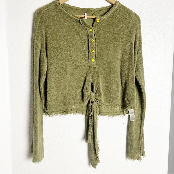 Free People Green Emmas Tie Henley Sweater Top Size XS - Image 3